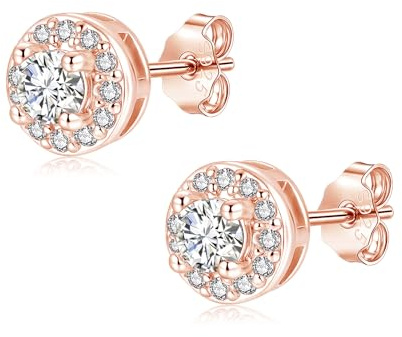 Zolkamery Ohrstecker Silber, 925 Sterling Silber Rund Stecker Ohrringe mit Zirkonia, Rose Gold Hypoallergene Kristall Ohrstecker für Damen Mädchen, 6mm Klein Schlafen Knorpel Ohr Stecker Ohrschmuck