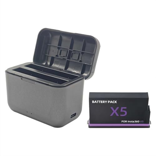 Chargeur de batterie pour batteries Insta 360 x 5, pour batterie Insta 360 X5, peut économiser 2 batteries et charger en même temps Chargeur de batterie rapide pour accessoires Insta 360 X5, étui de