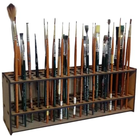 Generisch Porta pennelli per, portapenne in legno, 67 fori, organizer da scrivania, supporto per matite, strumenti artistici, legno a parete