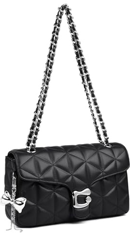 Travistar Gesteppte Umhängetasche Damen Handtasche - Kleine Crossbody Bag Vegan Leder Schultertasche Elegante Abendtasche mit Kette & süßem Anhänger