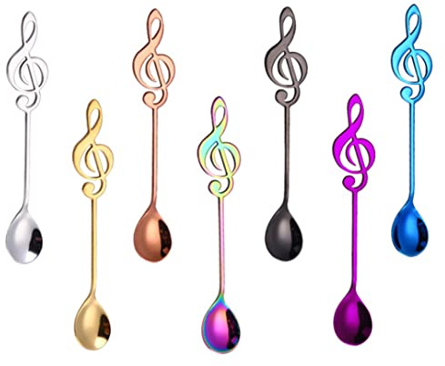 DAGLLGEW Cucharas con Forma de Nota Musical, 7 Colores, Acero Inoxidable, Lindas cucharillas, cucharillas de café, de Guitarra, de Postre.