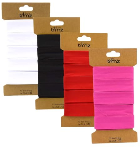Trimz Nastro sbieco 3 x 5 m + 10 m Bundle – Studio Essentials Set – Creative Contrast (rosso, nero, fucsia, 10 m bianco)