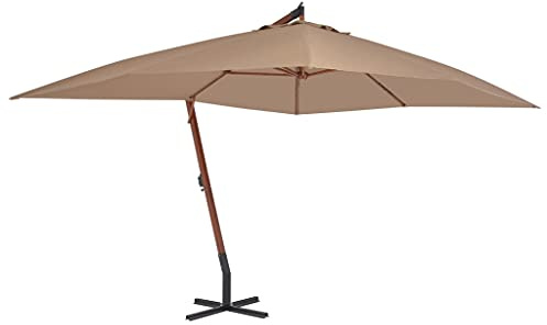 Ampelschirm mit stabilem Holz-Mast, 400x300 cm rechteckig, Taupe UV-Schutz Sonnenschutz für Garten Terrasse, Outdoor Markise, langlebiger Ampelschirm