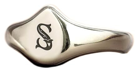 LKBEADS Birnenförmiger Siegelring mit dem Buchstaben S | 925er Sterlingsilber, versilbert | Geschenkschmuck, hypoallergener, handgefertigter Siegelring im Vintage-Stil|LK_PDR_00851_9.5