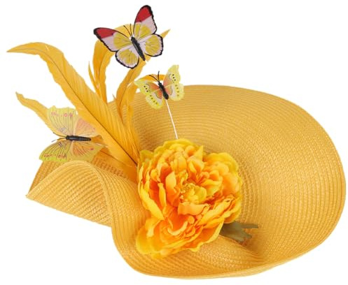 Tissu Fascinateur Chapeau de Banquet Élégant Jaune, Femme | Serrage Tete Bandeau pour Goûter, Accessoire Photo Prop, Port Confortable, Couleur Jaune, Style Raffiné