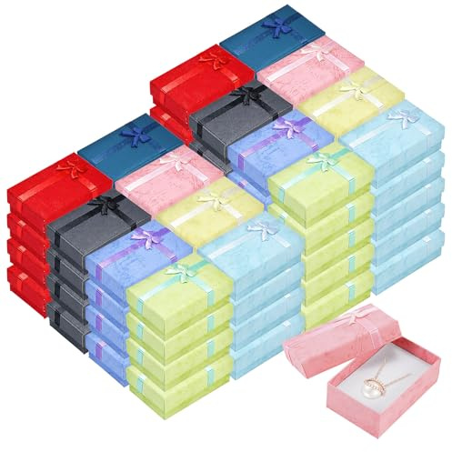 LYCN 72 Stück Schmuckschachteln, 8x5x3cm bunte kleine Geschenkboxen für Ketten & Ohrringe, Pappschachteln mit Schaumstoffeinlage für Schmuckverpackung & Verkauf, 8 Farben