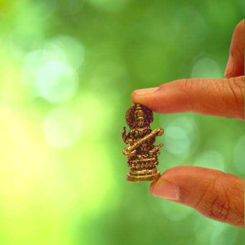 Purpledip Rare Miniature Statue Saraswati (Saraswathi), Hindu Goddess Of Knowledge, Music & Arts: Unique Collectible Gift (11167)