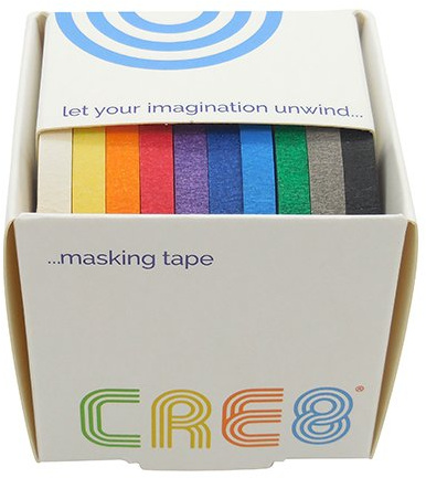 Cre8 Solid Colour Masking Tape - 10 Coloured Masking Tapes in a Box - 3 Sizes (6mm X 8M)