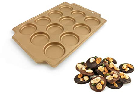 CÉCOA • Moule Silicone Mendiants Doré • 12 Cavités 6 cm • Moule Chocolat Maison • Silicone 100% Alimentaire • Sans BPA • Four, Frigo, Congélateur • Températures -40°C à +230°C
