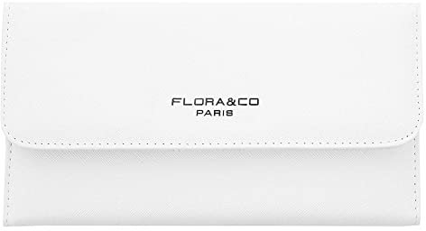 flora & co - Portefeuille Femme Rabat Tout-en-Un - Porte-chéquier Porte-Cartes Monnaie 3 en 1 - Compagnon Zippé 3 Volets Grande Capacité Fourre-Tout - Original Mode Tendance - Blanc