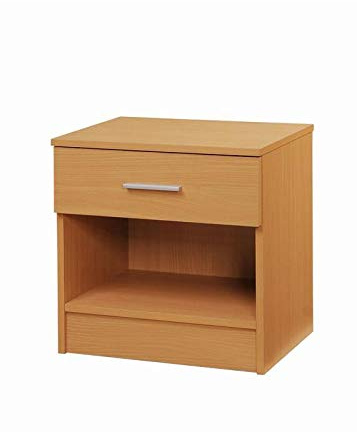 Timber Art Design UK Rio Costa Bedside Table Cabinet with Metal Handles Runners & 1 Drawer Storage Shelf Unit Oak Effect Modern Furniture For Bedroom, Living Room, Hallway, 35D x 45W x 47H cm