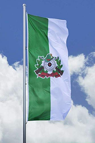 Deitert Schützenfahne mit Schützenlogo grün weiß – 120x300 cm Schützenflagge mit traditionellem Schützenwappen, Hissfahne für Schützenfest aus reißfestem Polyester