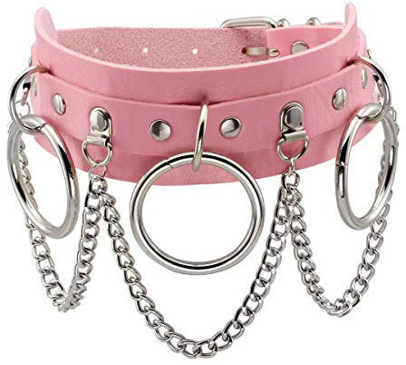 Eigso Pink Choker Goth Halsband für Frauen Punk Style Ringe mit Ketten Halskette Kragen verstellbar