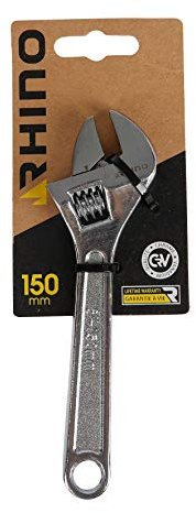 Rhino - Chiave inglese regolabile a grande apertura, chiave inglese lunga - Lunghezza 150 mm - Alta qualità - Realizzato in acciaio (cromo vanadium) - Garanzia a vita - Diverse misure disponibili