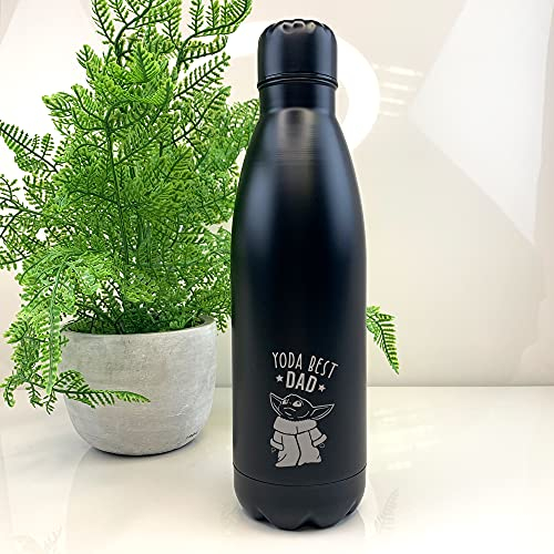 eBuyGB Personalised 790ml Stainless Steel Water Bottle, Matt Black Baby Yoda Drinks Bottle, Star Wars Bottle, Funny Gifts for Dad from Daughter, Son (Yoda Best Dad)