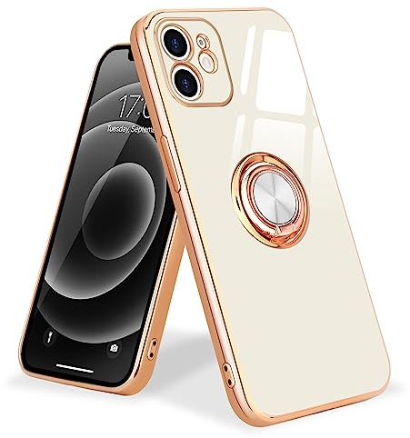 Urarssa Kompatibel mit iPhone 12 Hülle mit 360 Grad Ring Ständer Handyhülle Schutzhülle Magnetischer Autohalterung Stoßfest für iPhone 12 Hülle Case, Weiß
