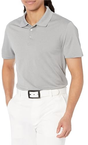 Amazon Essentials Herren Golf-Poloshirt, Kurzärmelig, Schmal Geschnitten, Schnell Trocknend, Hellgrau Meliert, L