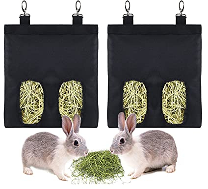 2 Stück Meerschweinchen & Kaninchen Heu-Futterstation - Aufbewahrungstasche Hängender Futterspender für Kleintiere (Schwarz)