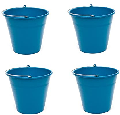 Pack de 4 Cubos de Goma, de Color Azul, de 26 x 22,9 cm, con Capacidad de 8 litros, con asa de Metal, para Distintas Funciones, Cubo Limpieza, cubeta agrícola