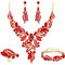 EVER FAITH Parure Bijoux Femme Mariage Mariée Cristal Marquise Feuille Collier Boucles d'oreilles Bracelet et Bague Rouge