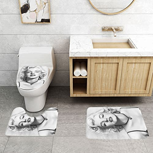 BZSBH Badgarnitur Badematten Set 3 teilig Badvorleger Matte WC Vorleger Badezimmerteppiche Weich Memory Schaum Badezimmermatte Badteppich Set rutschfeste & Waschbar ( Sexy Marilyn Monroe )
