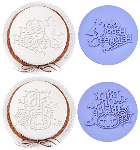 Trick or Treat Keksstempel 2 Stück Halloween Fondant Stempel Happy Halloween Ausstechformen Acryl 3D Kuchen Präger Plätzchen Stempel für Zuckerguss Backen Cupcake Keks Dekoration, Helllila