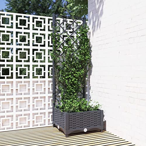 Festnight Jardinera con Celosia Macetero con Enrejado Jardinera Rectangular Macetas jardín Plantas Rosas balcón jardinería Interior Exterior 40 x 40 x 121,5 cm Gris Oscuro