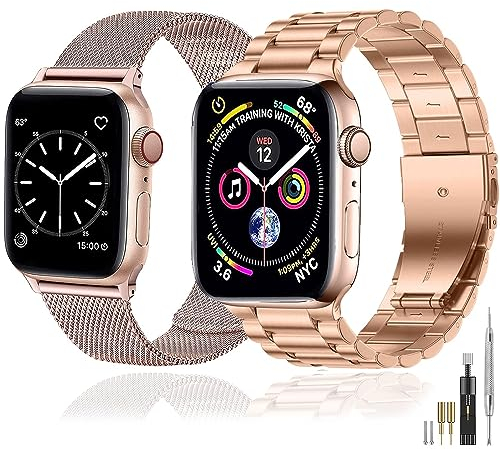 baklon 2 Stuck Armband Kompatibel mit Apple Watch Armband Series SE/SE2/Ultra2/Ultra/10 9 8 7 6 5 4 3 2 1, 38mm/40mm/41mm/42mm(Series 10), Edelstahl Metall Ersatzarmbänder, Rose gold