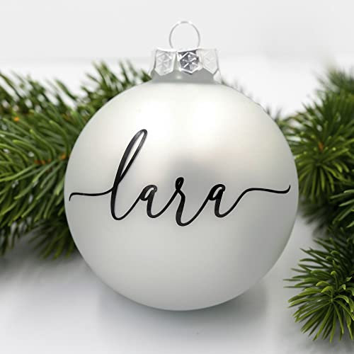 Coverlounge Weihnachtskugel personaliert aus Glas | Ø 6cm oder 8cm in Silber-Weiß (Matt) | Christbaumkugel | beklebt personalisierbar | für Weihnachten
