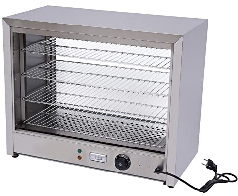 Heiße Theke Warmhaltevitrine Wärmetheke, Edelstahl und gehärtetes Glas Vitrine Warmhaltetheke Heißtheke Wärmevitrine Speisevitrine 800W Temperatur Beträgt 30-85 °C, Ablagefläche 56 x 28,5 cm