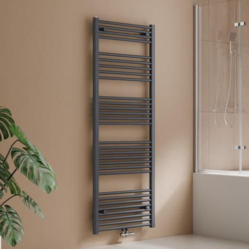 S'AFIELINA Radiateur de Salle de Bain 1600 x 600 mm, 761W, Sèche-Serviettes à Raccordement Central pour Eau Chaude, Surface recommandée : 7 m², Anthracite