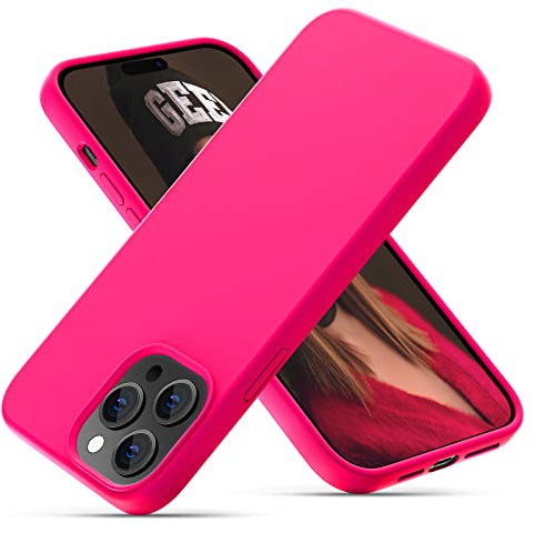 OitiYaa Silicone Case Compatible with iPhone 14 Pro Case 6.1 Inch, Soft Ultra Slim Protective Shockproof Liquid Silicone Phone Case with Anti-Scratch Microfiber Lining,Hot Pink