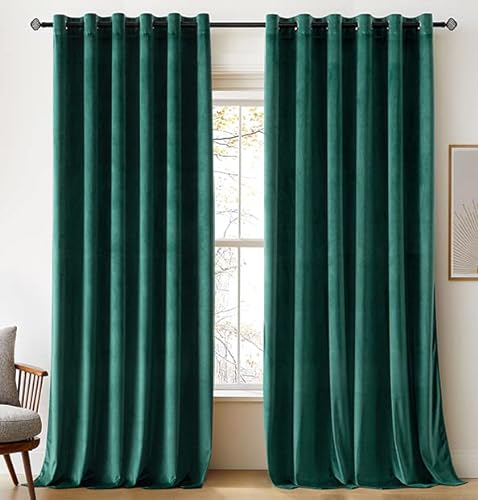 Woaboy Samtvorhänge Grün Verdunkelungsvorhang Gardinen Samt mit Ösen Blickdicht für Wohnzimmer Blackout Curtains Thermovorhang Schalldämmend Schlafzimmer 2er Set 228x228cm (B x H) Dunkelgrün