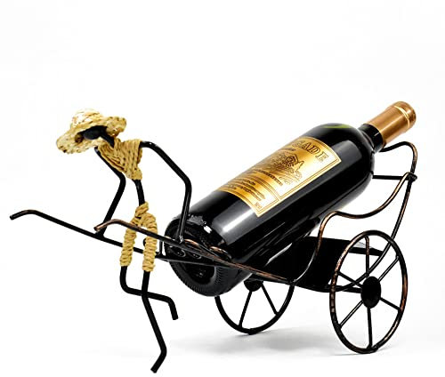 Fantasee - Rickshaw Wine Holder, Stainless Steel Freestanding Wine Rack Countertop Bottle Holder Novelty for Gift Kitchen Home Decoration (Bronze)
