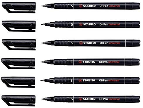 STABILO OHPen Permanent Marker Pens for Transparent Superfine Tip Black Pack of 6aa
