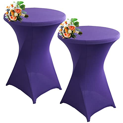 Strech Husse Für Stehtische Ø 60/80cm – Strechüberzug Tischhusse Für Bistrotische – Cocktail Tischdecken Stehtischhusse Für Hochzeit,Geburtstag,Taufe Etc (2Pcs-80cm,Deep Purple)