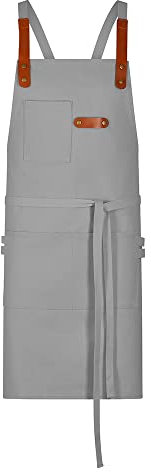 EXNER Grill- & Latzschürze aus 100% Baumwolle – Robuste Canvas-Schürze mit Taschen & Kreuzbindung – Arbeits- & Kochschürze für BBQ, Küche & Handwerk, Farbe silbergrau