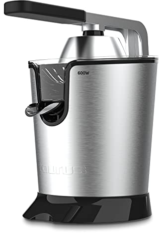 Taurus - Spremiagrumi elettrico a leva, 600W, motore AC. coni per tutti gli agrumi, filtro regolatore di polpa, facile pulizia, senza BPA, versamento continuo