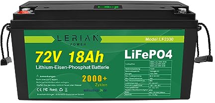 LiFePO4 Batterie 72 V 18 Ah 20 A 1296 Wh Batterie lithium-fer phosphate pour camping-car, camping, bateau
