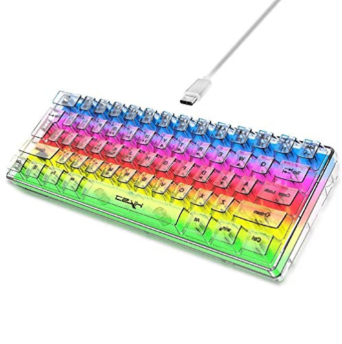 Jootoo Clavier filaire USB 60 % compact 61 touches Petite coque transparente Gaming Bureau Mute RVB Clavier rétroéclairé pour PC Gamers 60 % Compact Clavier