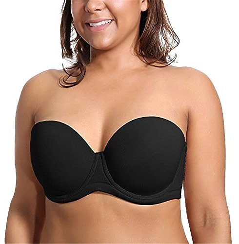 Women's Plus Size Thin Cup Bra Non Slip Underwear with Removable Straps &, black, Z