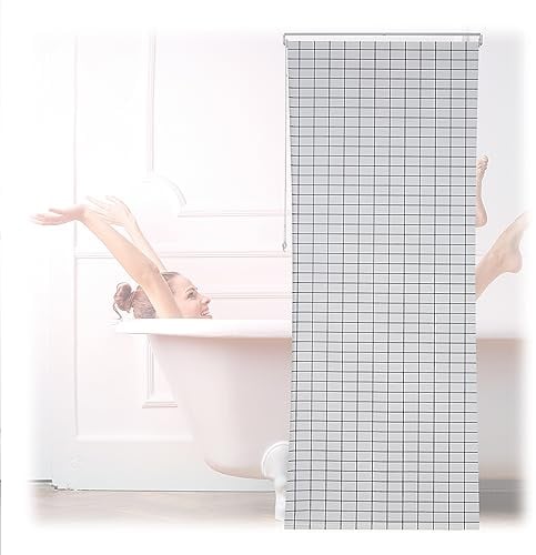 Relaxdays Tenda a Rullo per Doccia, 100 x 240 cm, Tendina Semitrasparente per Vasca da Bagno Idrorepellente, Bianco Nero