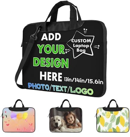 Melbrakin Individuelle Laptop-Umhängetasche mit Ihrem Foto/Text/Logo, personalisierte Business-Aktentasche, Schutzhülle, Messenger-Tasche mit Tragegriff, Handtasche für Damen und Herren