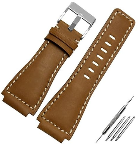 JYARZ Echtleder-Uhrenarmbänder Herrenarmband for Bell & Ross B&R BR-01 und BR-03 Strap Hochwertiges Armband + Werkzeug (Color : Khaki Silver, Size : 35-24mm)