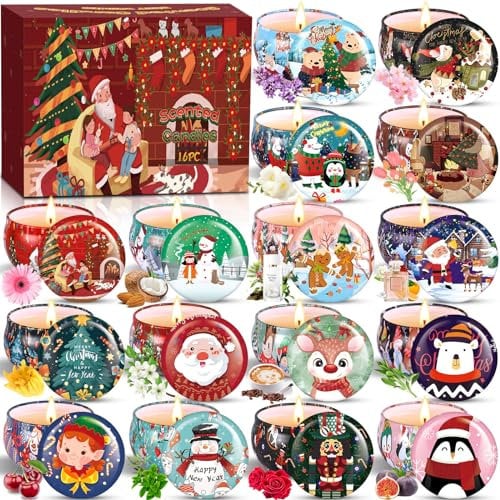 Frasheng Candle Candele Profumate Regalo di Natale 16 pezzi Candele Set per Aromaterapia Candela Aromatica di cera di soia naturale con coperchio, Decora il Natale, Regalo per Donna, Mamma, Amici