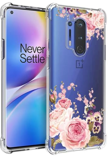 Jhxtech Handyhülle für OnePlus 8 Pro IN2023 IN2020 Mädchen und Frauen, schlank, stoßfest, klar, Blumenmuster, weich, flexibel, TPU, Schutzhülle für OnePlus 8 Pro, Rosenblüte