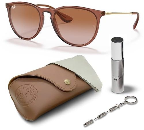 Ray-Ban RB4171 Erika Panto-Classic Sonnenbrille, BRILLEN-SET | Exklusiv-Etui und Care-Kit | Polished Transparent Light Brown/Gradient Brown