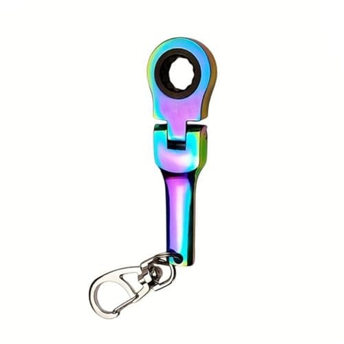 Michear Ratchet Spanner 180°Flex-Head Keyring Combination 10mm Portable Ratchet Ring Wrench (Color)