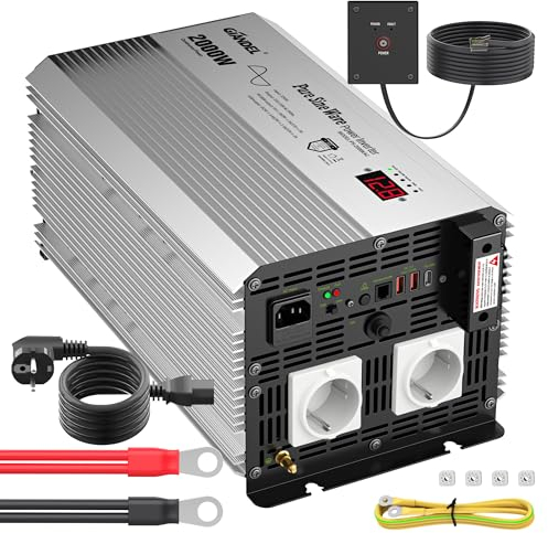 GIANDEL 2000W Reiner Sinus Wechselrichter mit Netzvorrangschaltung und ladefunktion 55A und 25A wählbar und USV Funktion,Spannungswandler 12V auf 230V mit Fernbedienung USB-C PD 30W für Wohnmobil LKW