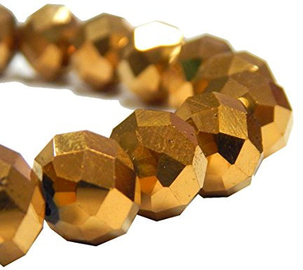 Perlin Perles de verre en cristal tchèque, perles de verre à facettes de bohème CZ, 4/6/8/10 mm (or métallique, 10 x 8 mm)